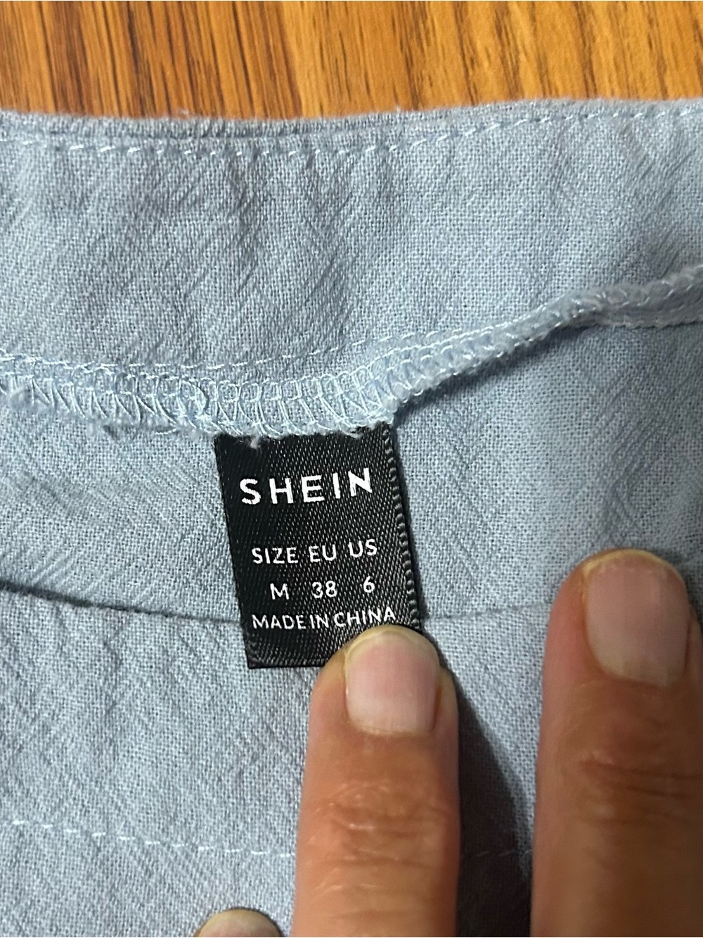 SHEIN Light Blue Short Sleeve Embroidered Linen-Blend Top Size M - Picture 3 of 4